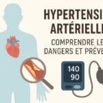 Illustration informative sur l’hypertension artérielle montrant le cœur, les artères et un tensiomètre – blog du Dr Houda Moubaraki, cardiologue à Salé.